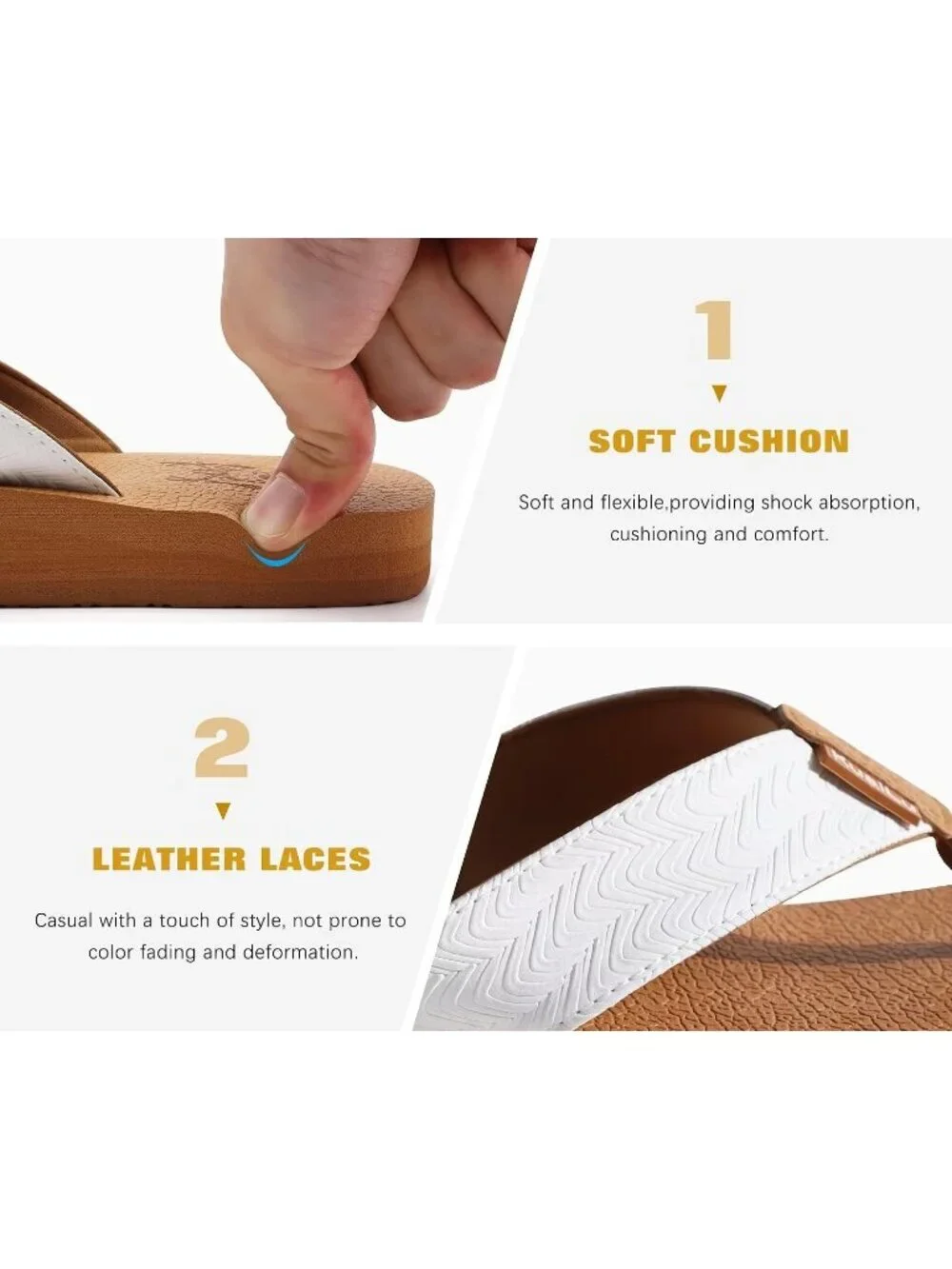 Men's Khaki And White Yoga Mat Flip Flops Slip On Indoor Outdoor Sandal Slipper